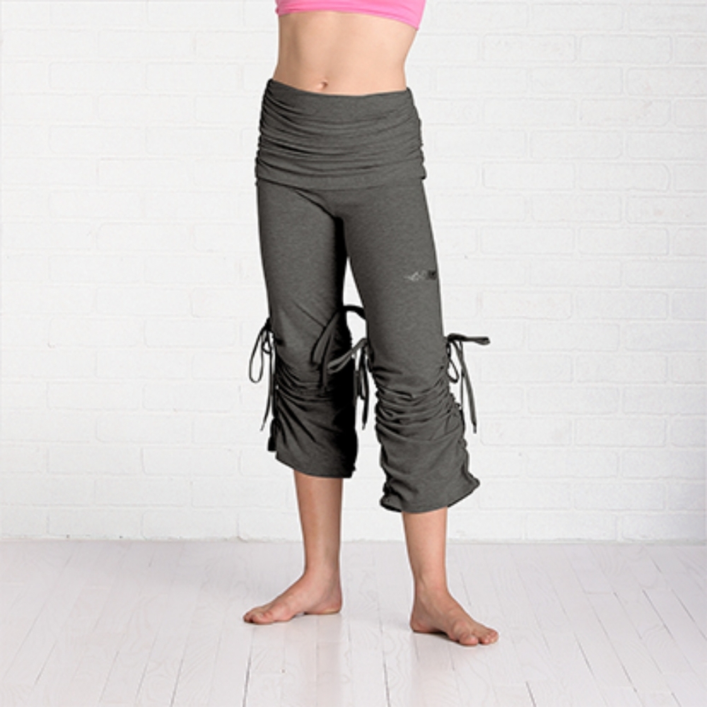 Adjustable length athletic pants with drawstrings Gray